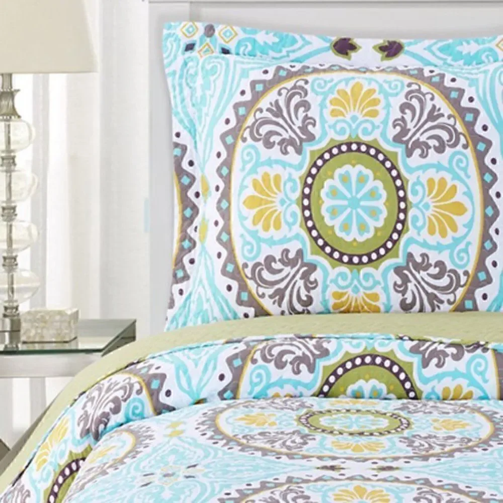Farmhouse BOHO Medallion Floral Printed QUEEN Quilt Set Cottagecore Bedding